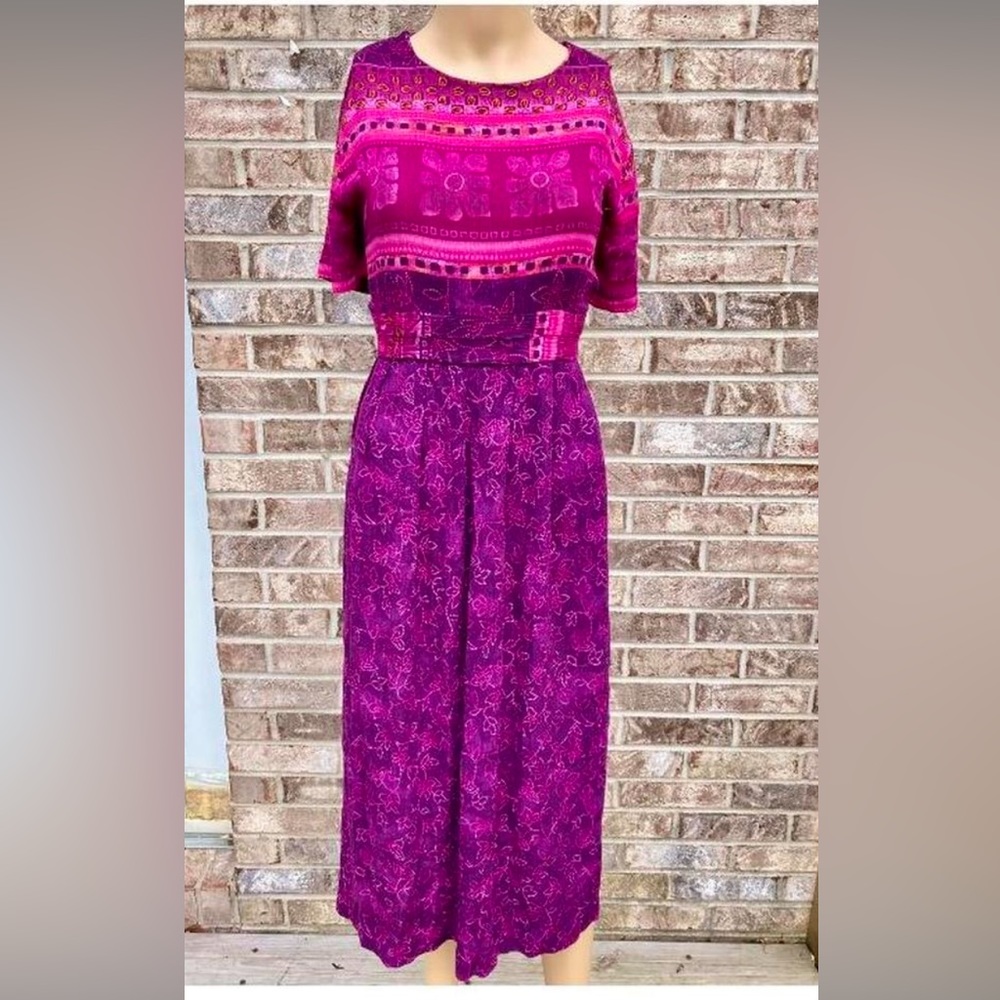 Vintage 90s Pink/Purple Hawaiian Hibiscus Floral 10P  Dress